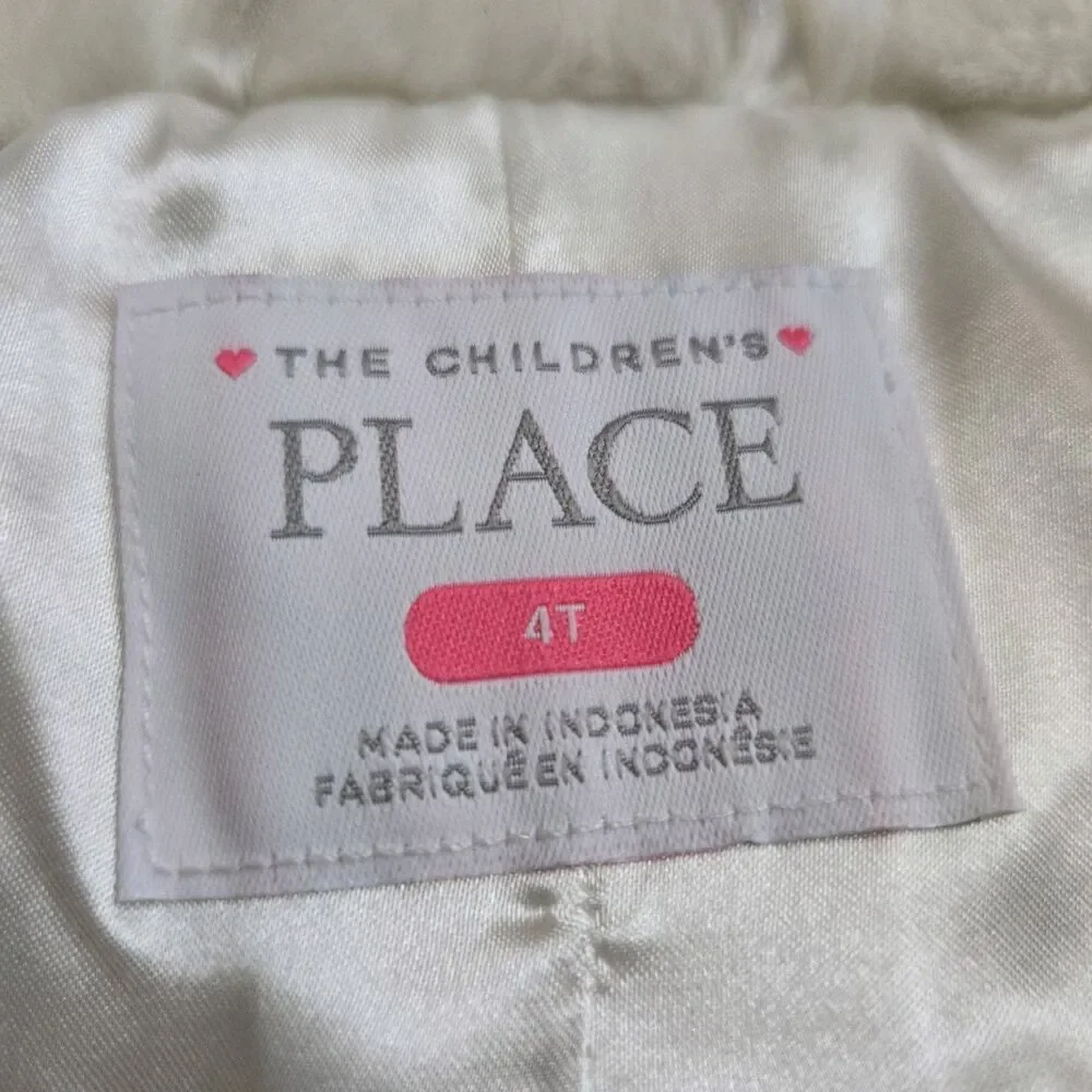 The Children's Place Girls 4T White Faux Fur Coat Jacket Winter Formal Holiday